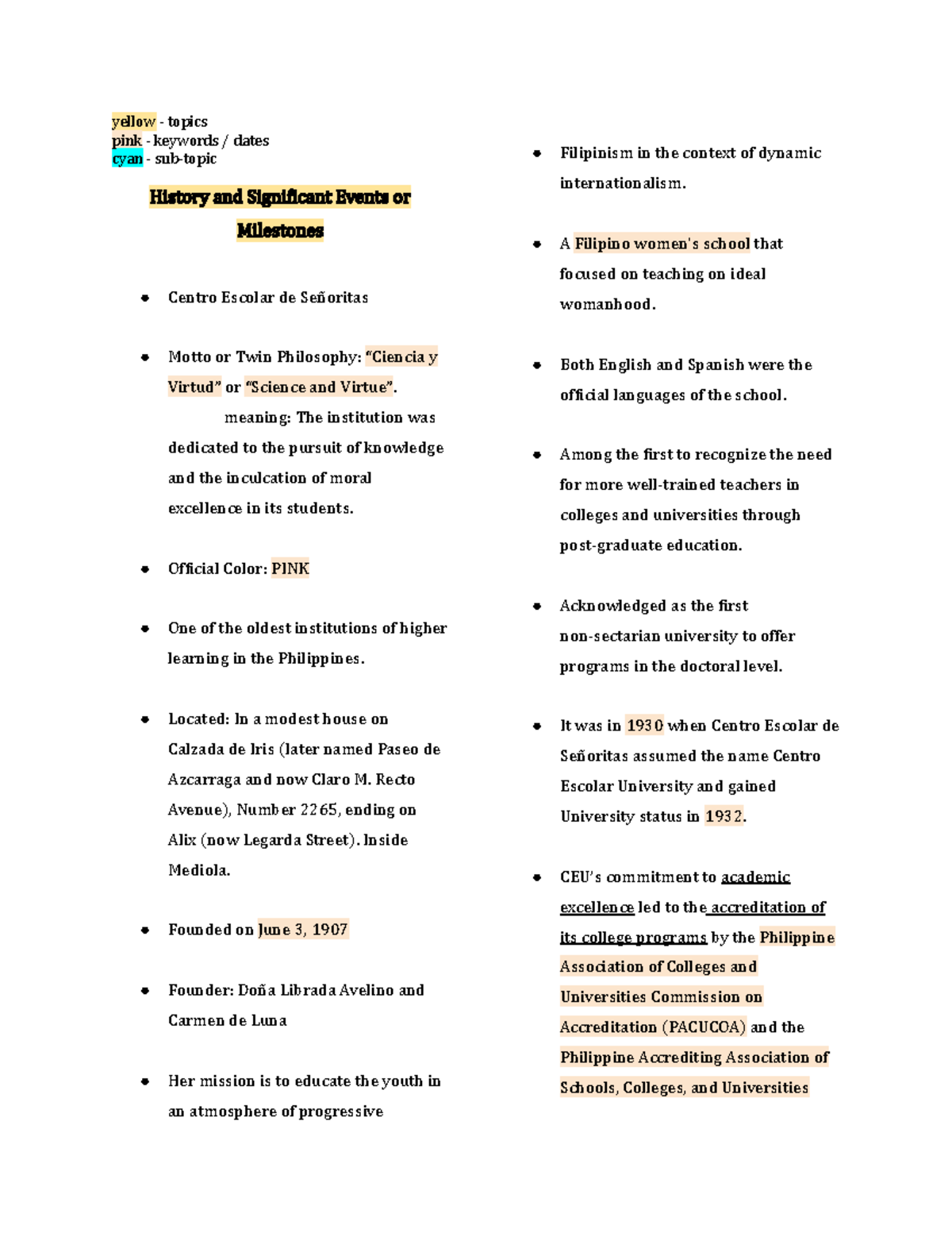 Reviewer for Empowerment - yellow - topics pink - keywords / dates cyan ...