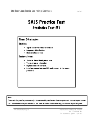 Statistics Practice Test 1 Solutions Durhamcollege Sals Student Services Building Ssb Room Statistics Practice Test 1 Solutions Durhamcollege Sals Student Services Building Ssb Room