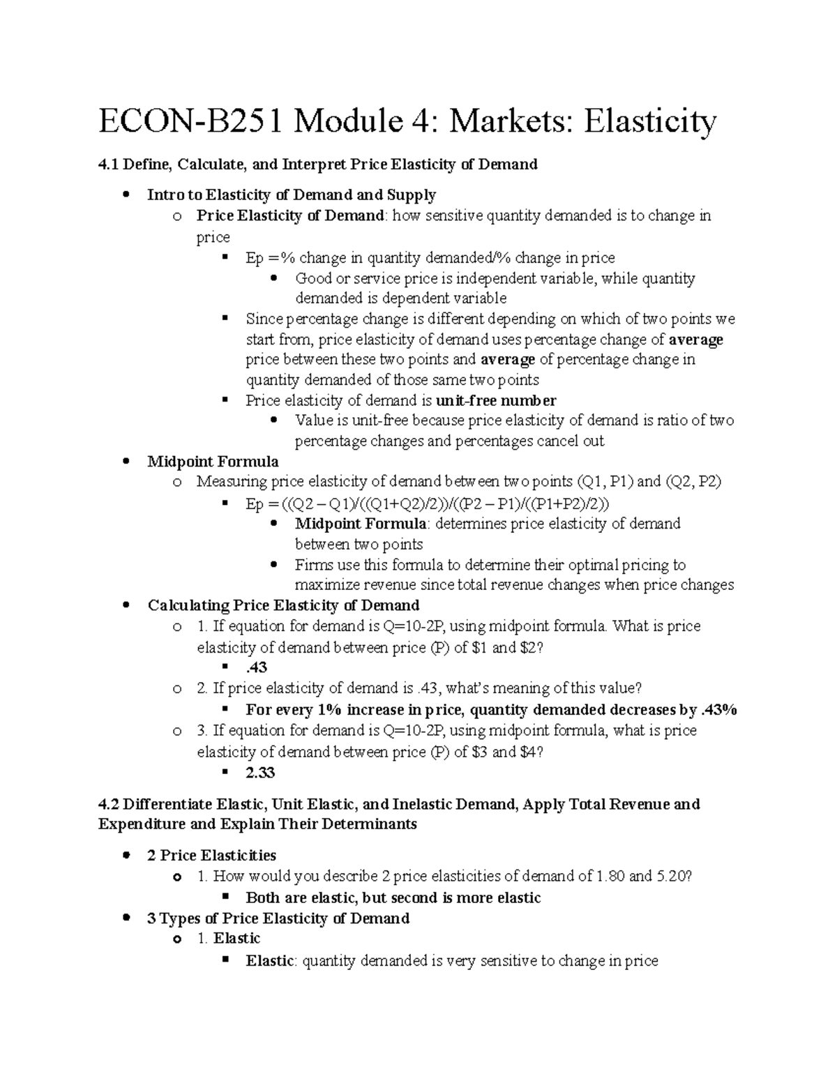 ECON-B251 Module 4 Markets Elasticity - ECON-B251 Module 4: Markets ...