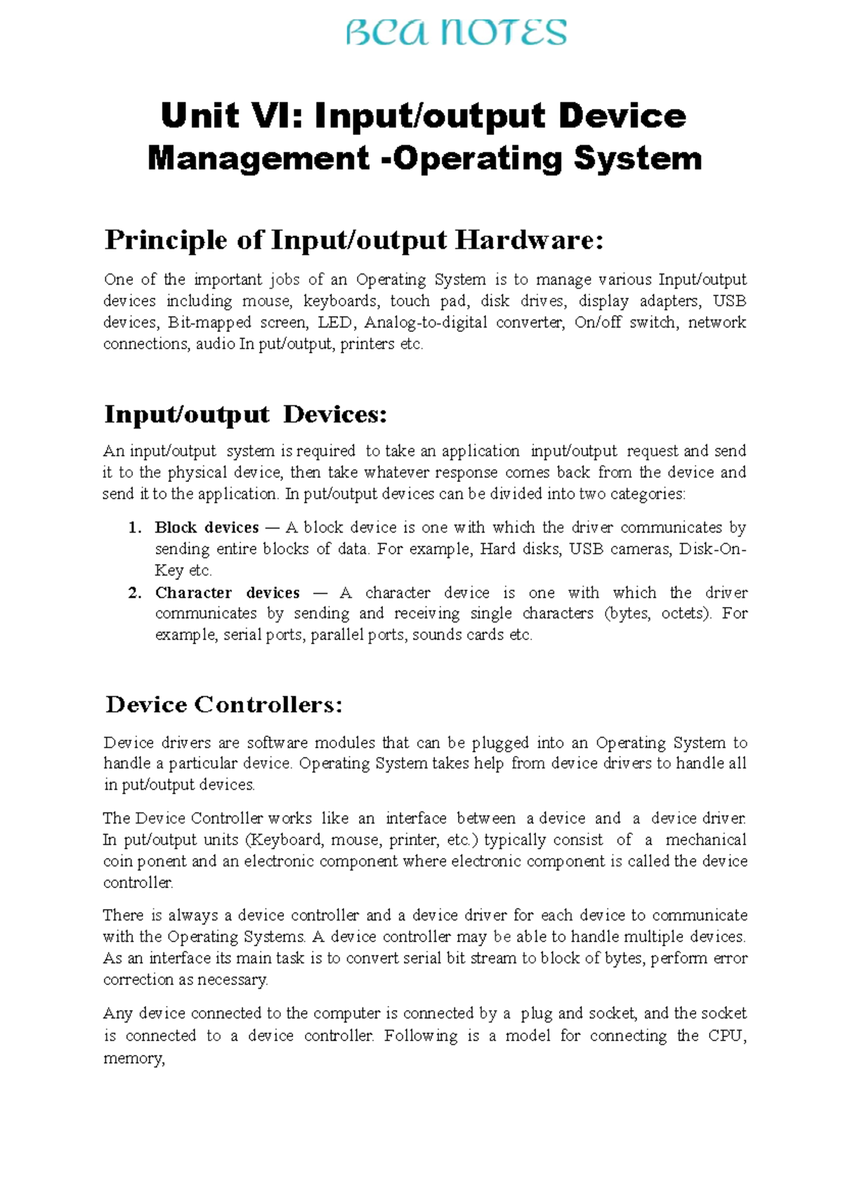 Exported File - dsfsdf - Unit VI: Input/output Device Management ...