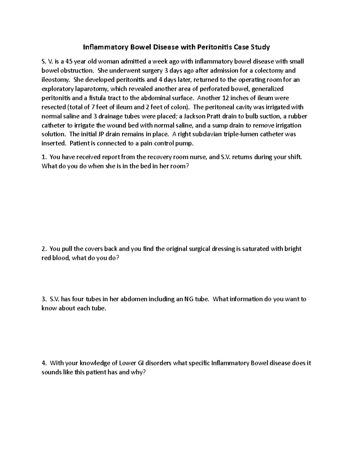Inflammatory Bowel Disease and Peritonitis case study - Inflammatory ...