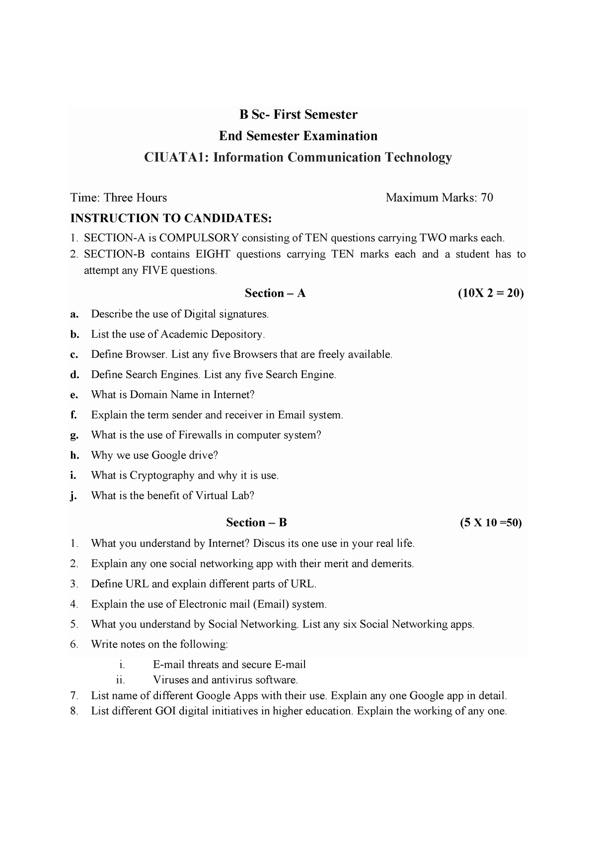 AEC Bsc QuestionPaper - B Sc- First Semester End Semester Examination ...