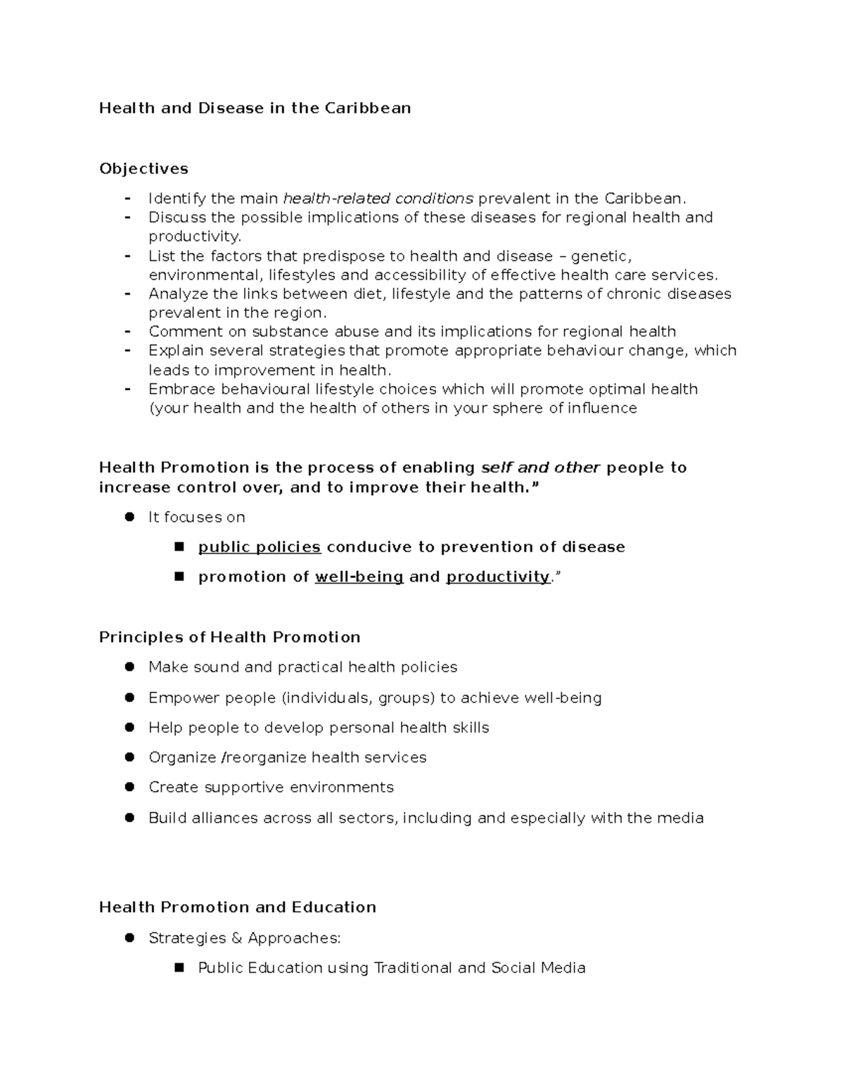 Health and Disease in the Caribbean - Health and Disease in the ...