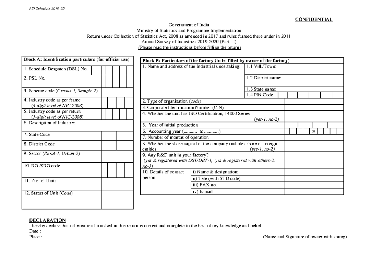 ASI Schedule 2019-20 - Industrial Statistics - CONFIDENTIAL Government ...