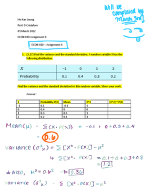 Assignment 2 (ECON 010) - Ho Kan Leung Prof. D Christafore 01 February ...