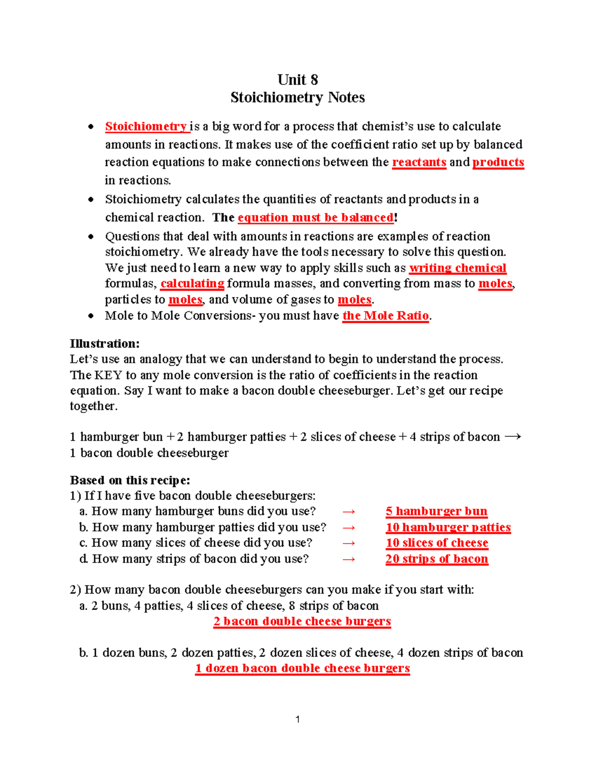 unit 8 stoichiometry assignment