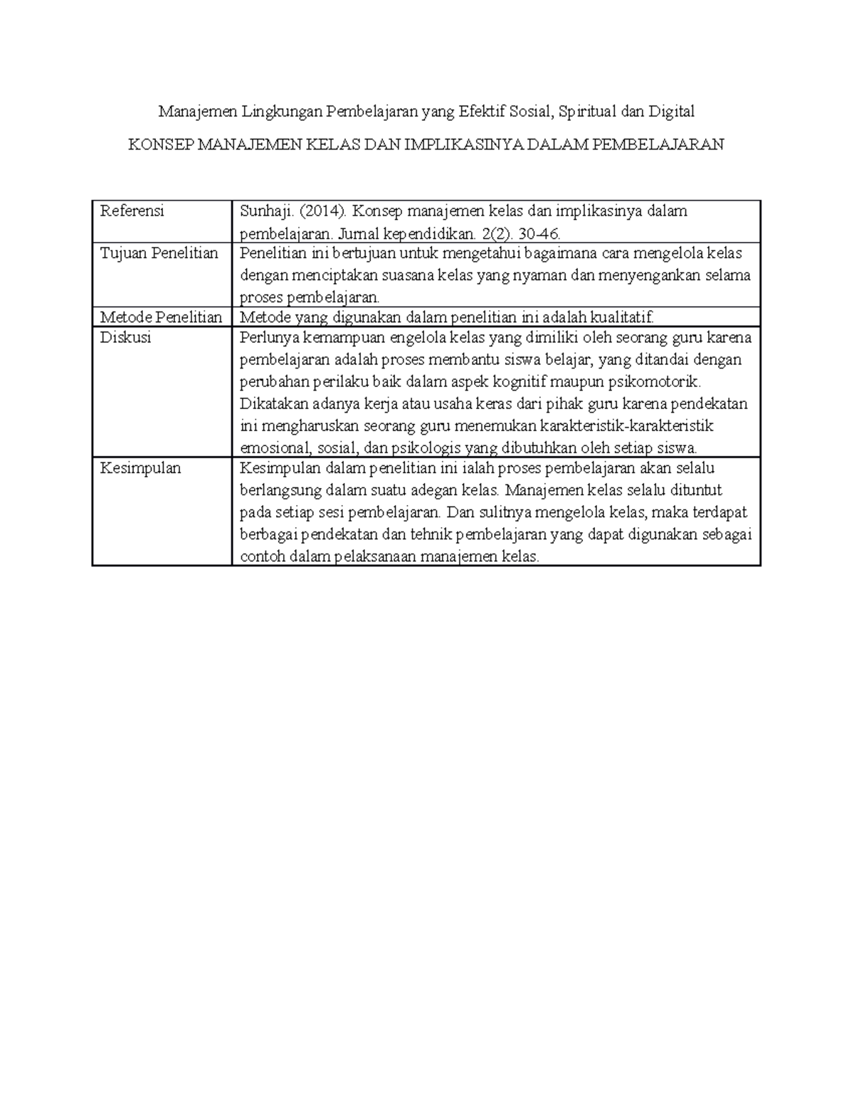 Review Jurnal Konsep Manajemen Kelas Dan Implikasinya Dalam ...