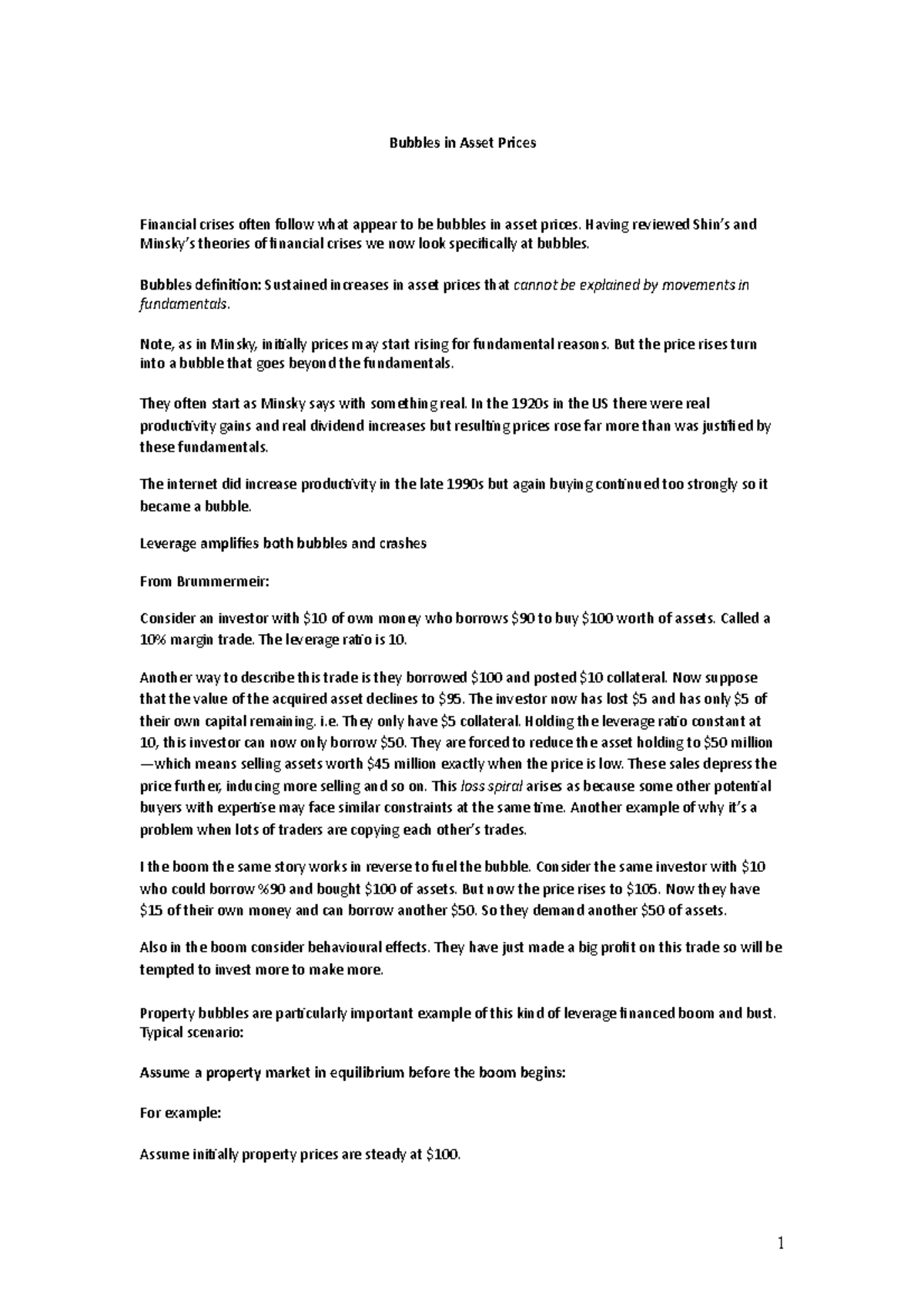 Financial Crises Behavioural And Bubbles Bubbles In Asset Prices