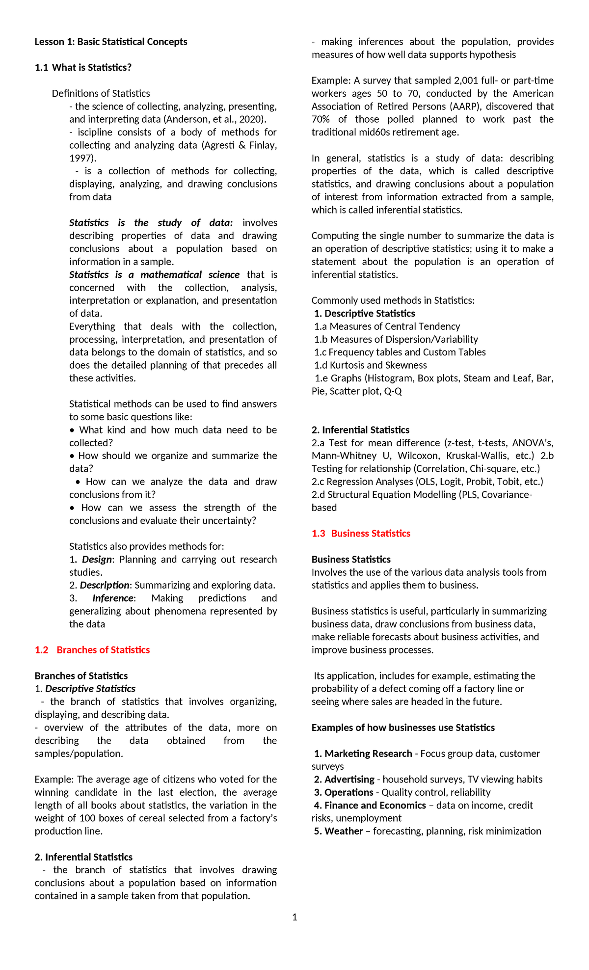 Stydyy - statistics - Lesson 1: Basic Statistical Concepts 1 What is ...