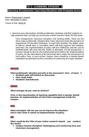 Episode 4 FS 3 - field studies in education - FS 3- LEARNING EPISODE 4 ...