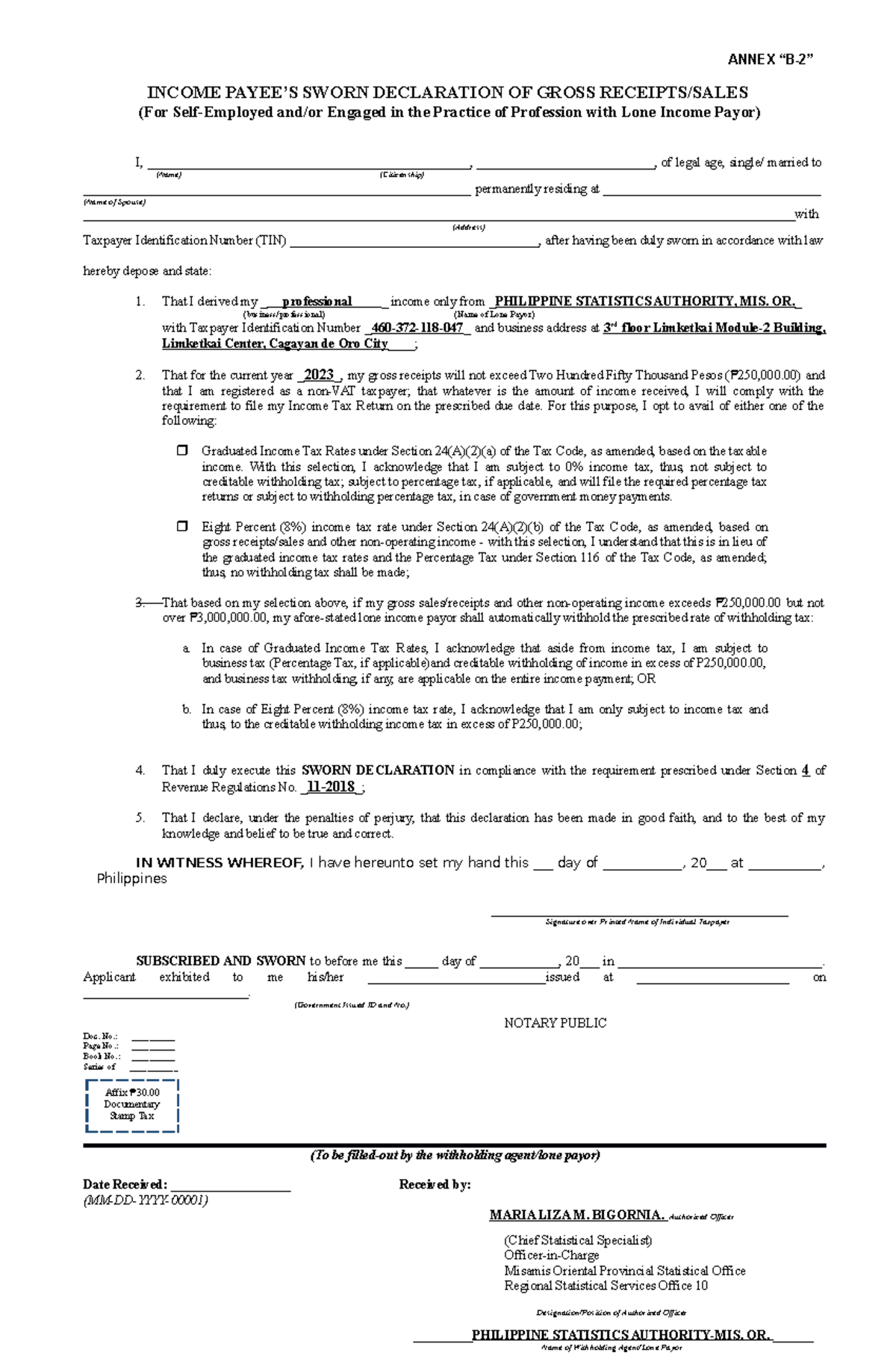 Sworn-statement-form Annex-B-2-RR-11-2018-122 - ANNEX “B-2” INCOME ...