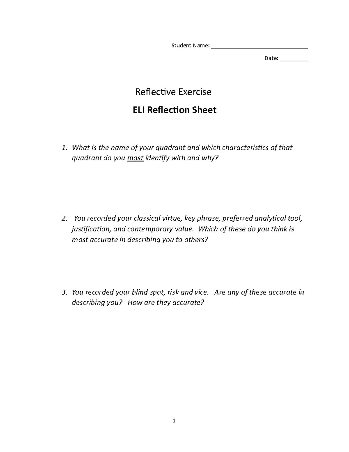 Week 03 Reflective Exercise Ethical Lens Inventory Student Name Studocu