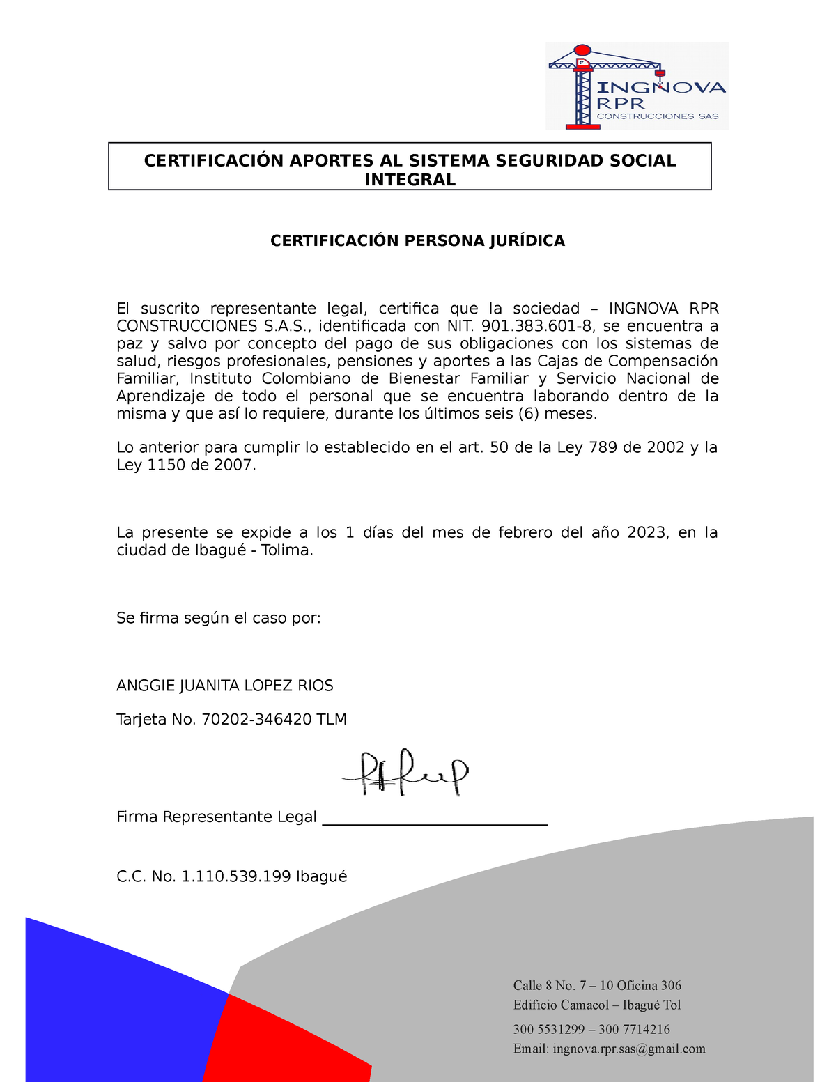 Certificado SEG Social Ingnova - CERTIFICACIÓN APORTES AL SISTEMA ...