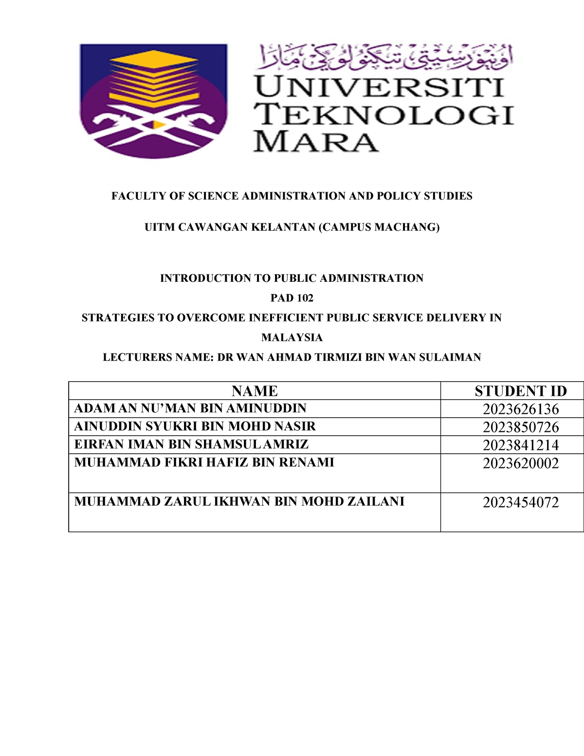 contoh assignment pad 102 uitm