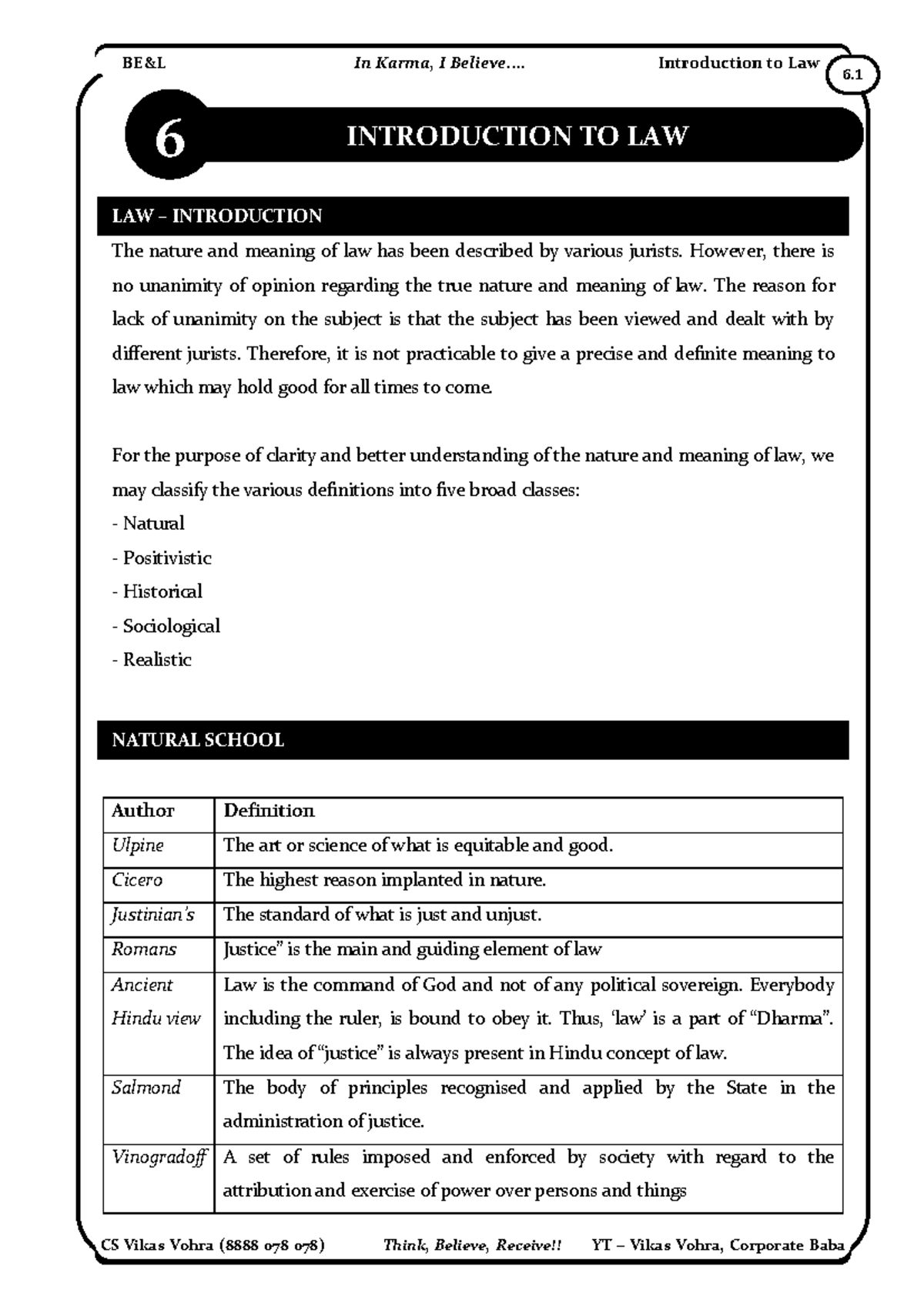 CS Foundation Introduction to Law - BE&L In Karma, I Believe ...