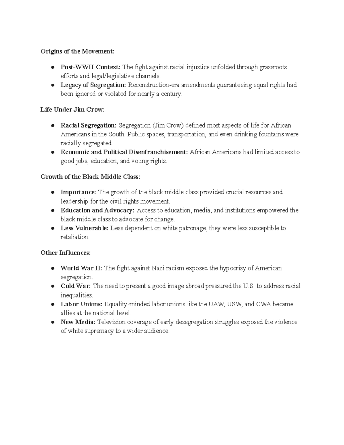 Apush Chapter 27 Notes Origins of the Movement PostWWII Context