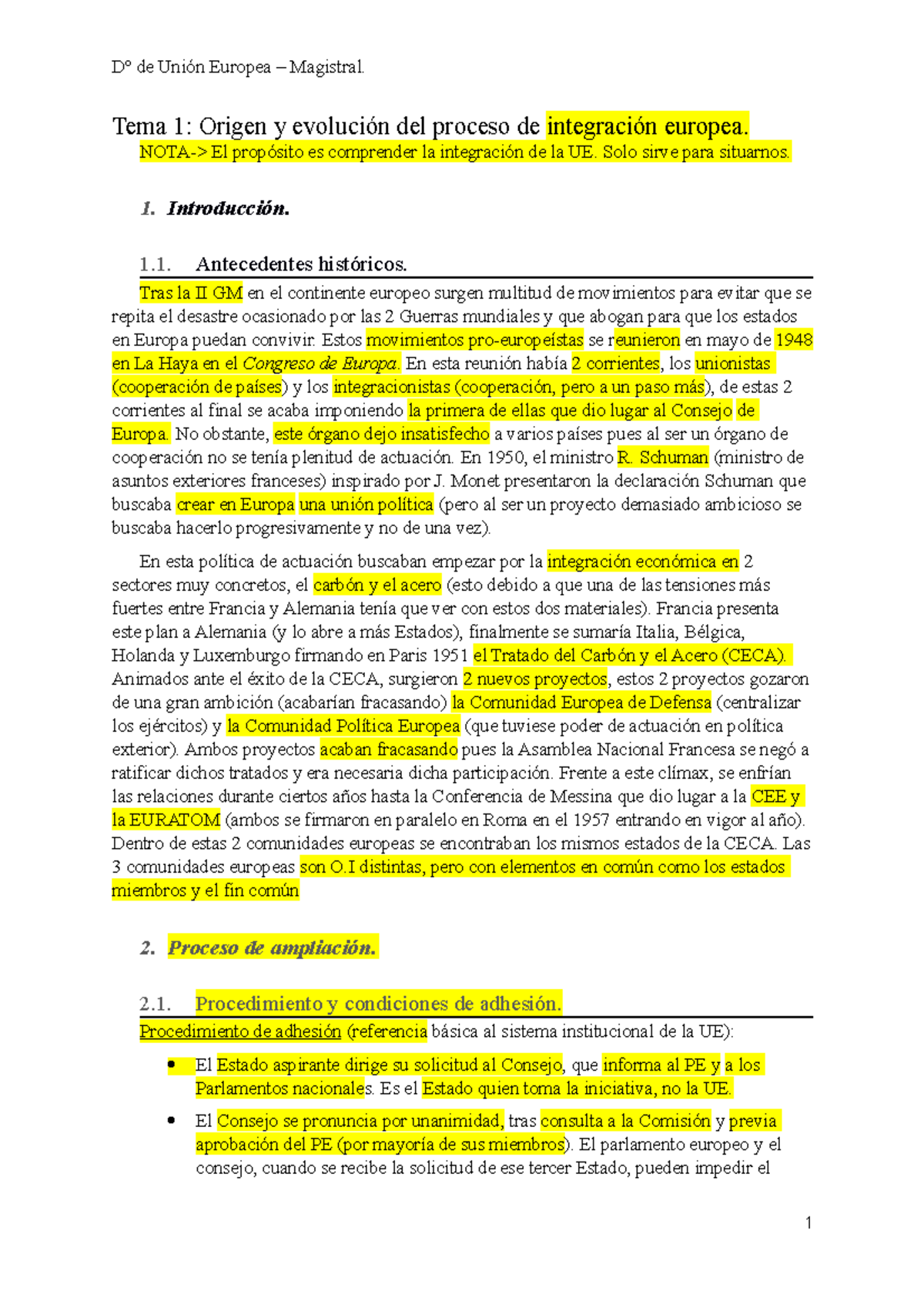 Tema 1 - MAG UE - equis - Dº de Unión Europea – Magistral. Tema 1 ...