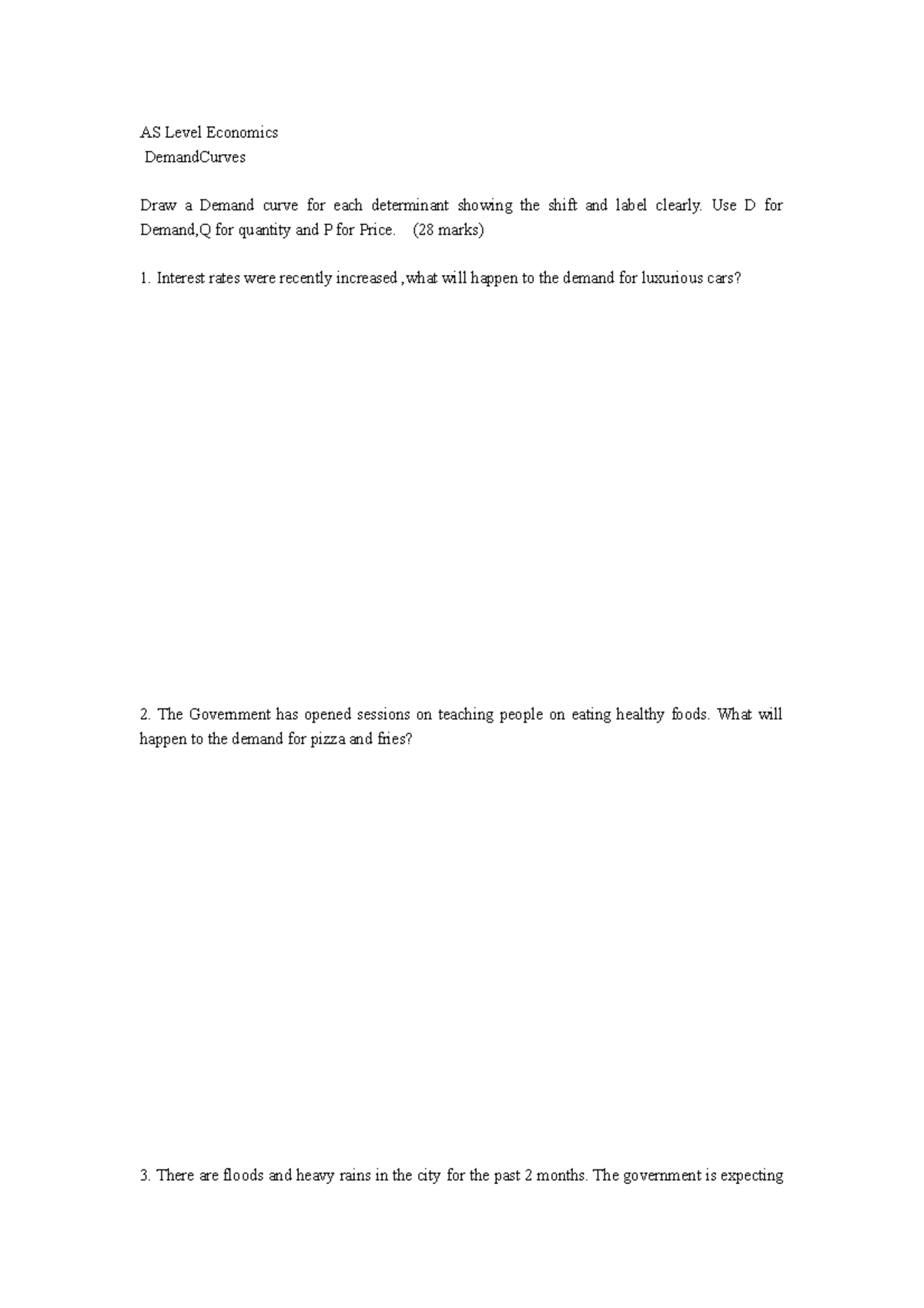 AS Level Economics Demand shifts Task - AS Level Economics DemandCurves ...