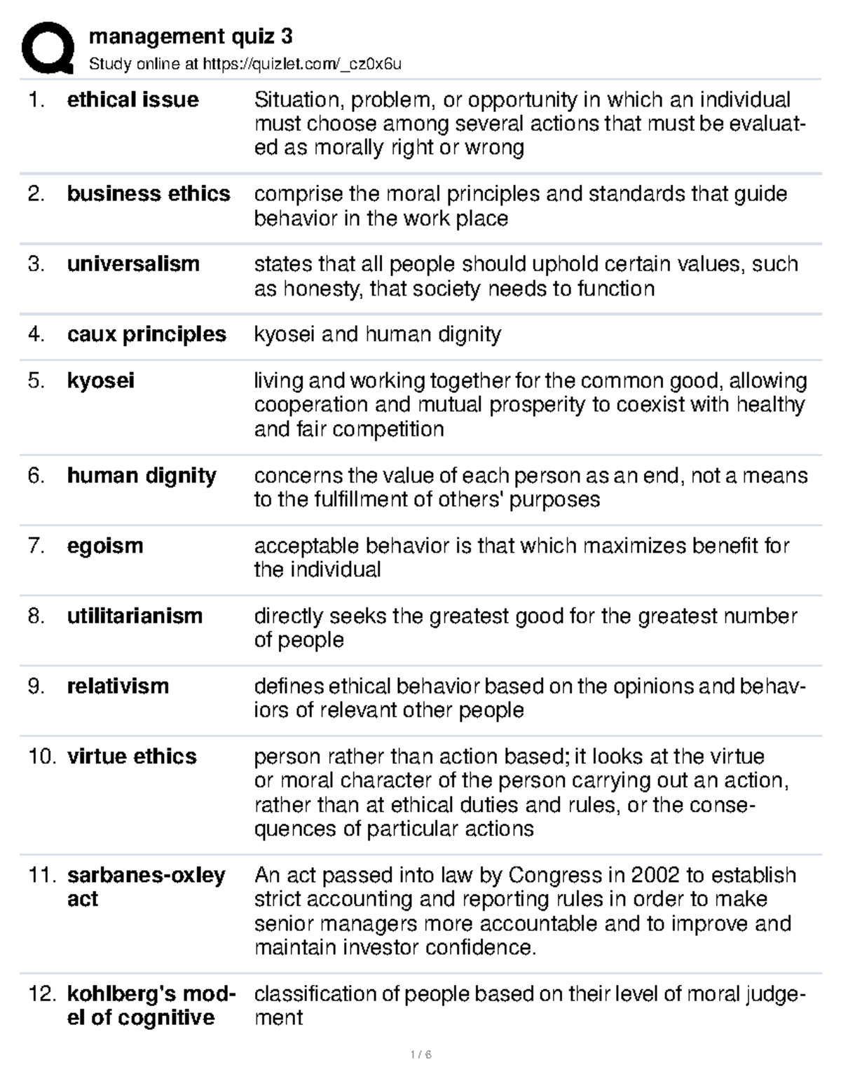 management quiz 3 - Study online at quizlet/_cz0x6u ethical issue ...