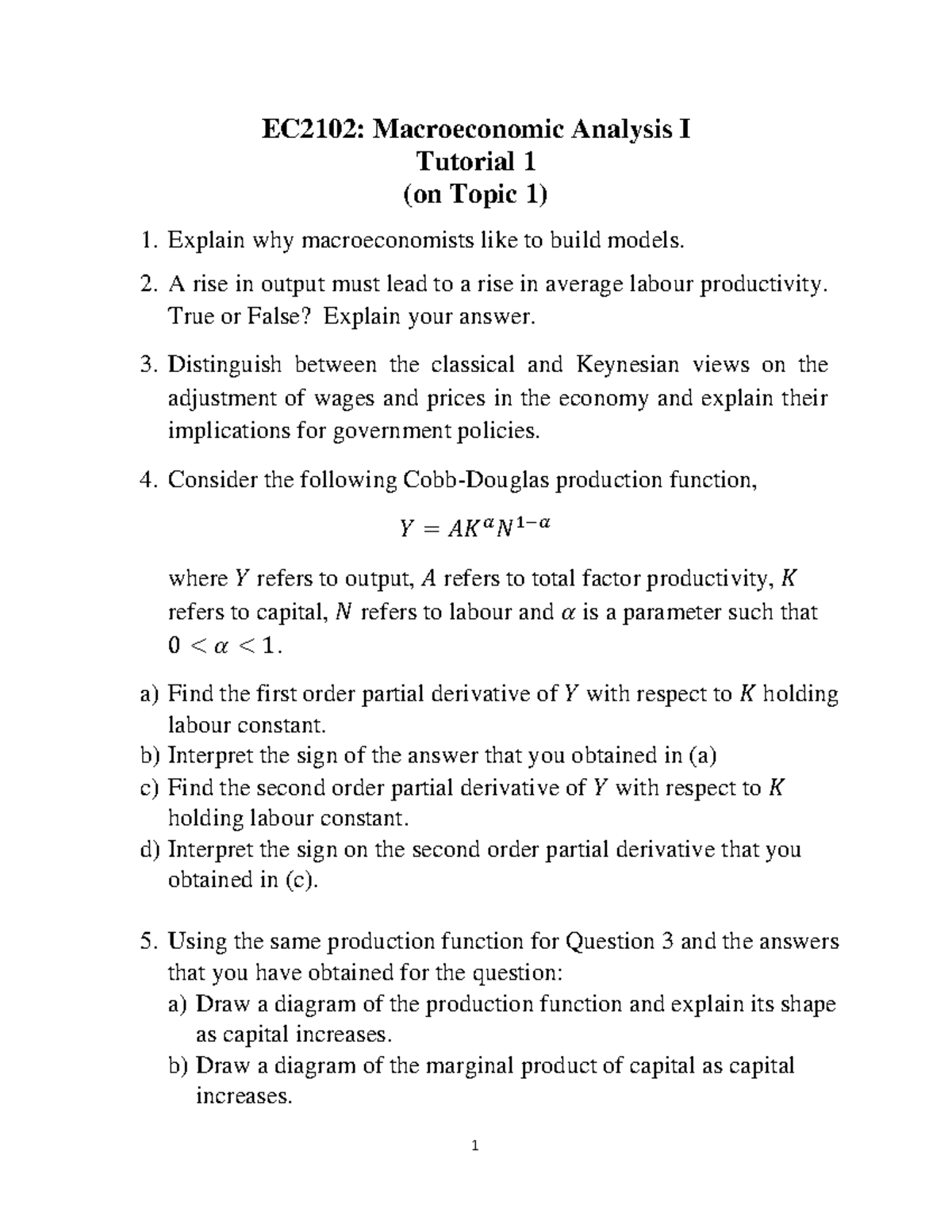 Sample/practice exam, questions - 1 EC2102: Macroeconomic Analysis I ...