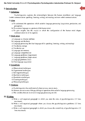 Psycholinguistics Summary - Psycholinguistics • Definition: It’s The ...