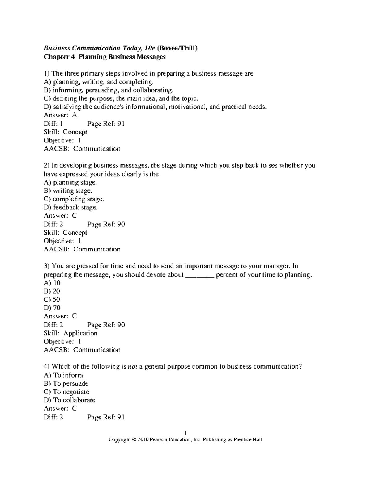 Chapter 4 Test Bank - 1 Business Communication Today, 10e (Bovee/Thill ...