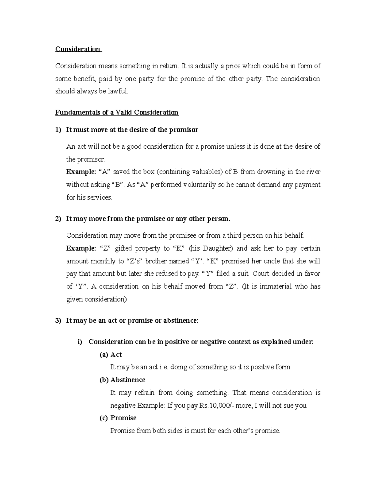 Lecture 4 consideration essentials of a valid consideration