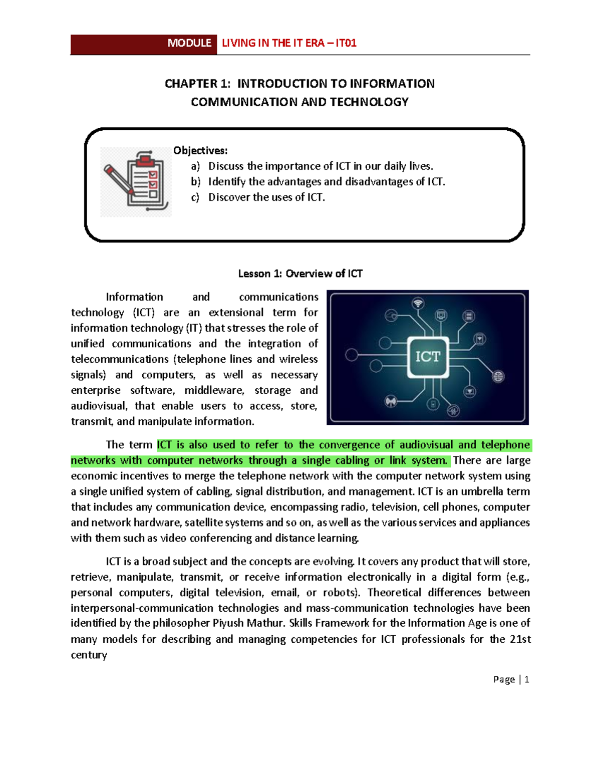 IT01 Chapter 1 - nstp law - CHAPTER 1: INTRODUCTION TO INFORMATION ...