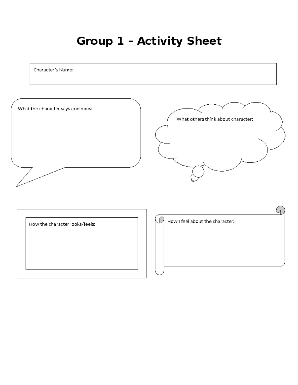 Group Activity Sheet - Arts Elective - Character’s Name: What the ...