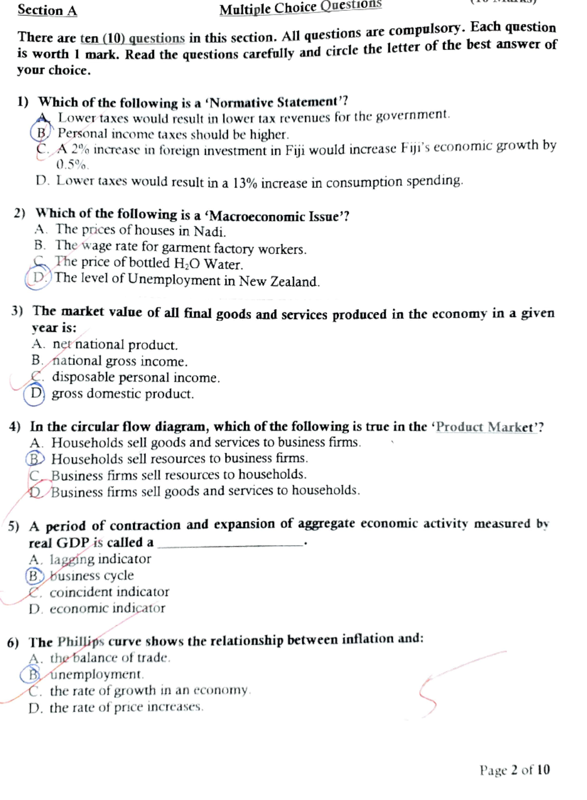 Mid Semester Exam 2019 Paper - Section A Multiple Choice OueStlOns