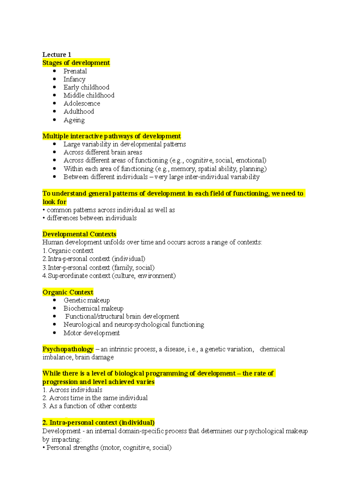 3700 exam - Lecture 1 Stages of development Prenatal Infancy Early ...