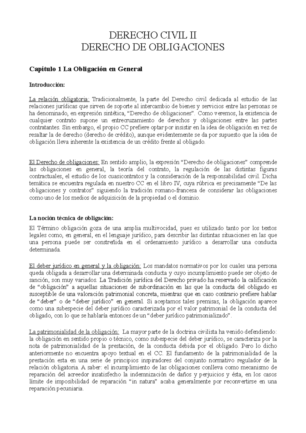 Derecho Civil II Obligaciones - DERECHO CIVIL II DERECHO DE ...