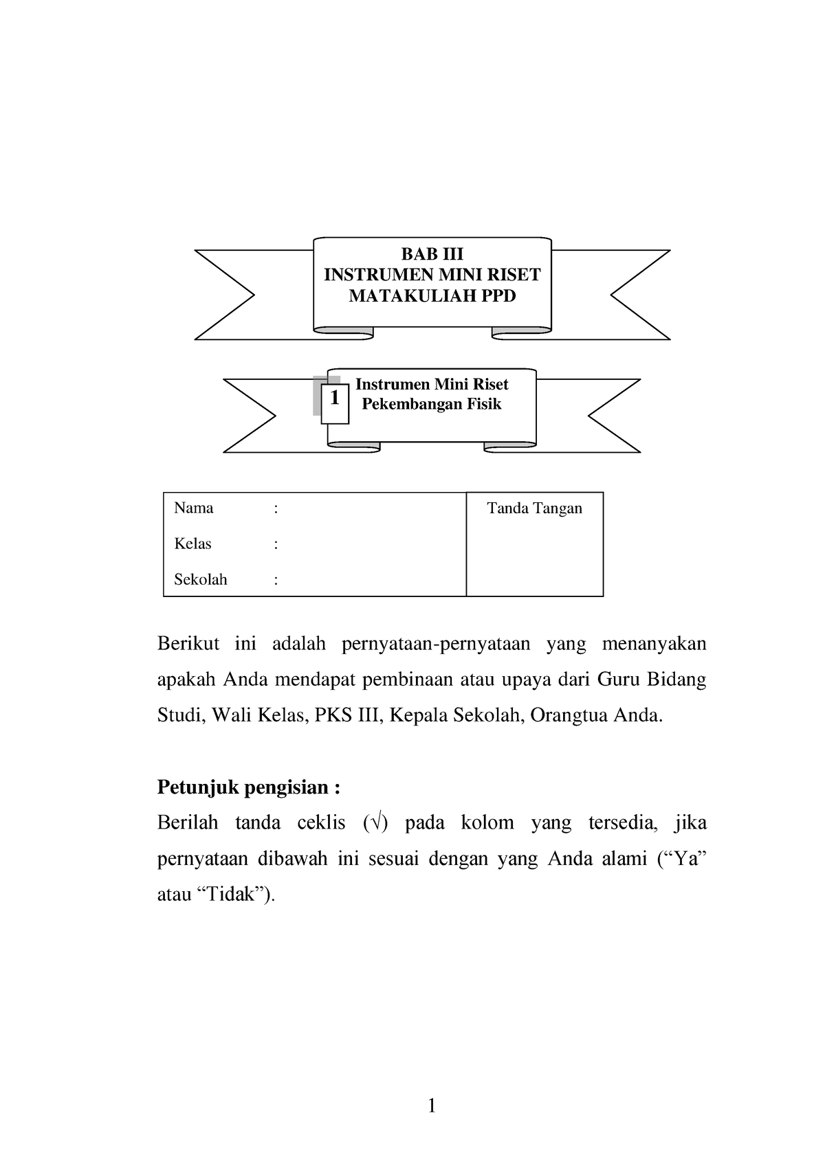 Instrumen Mini Riset - PDF - Instrumen Mini Riset 1 Pekembangan Fisik ...