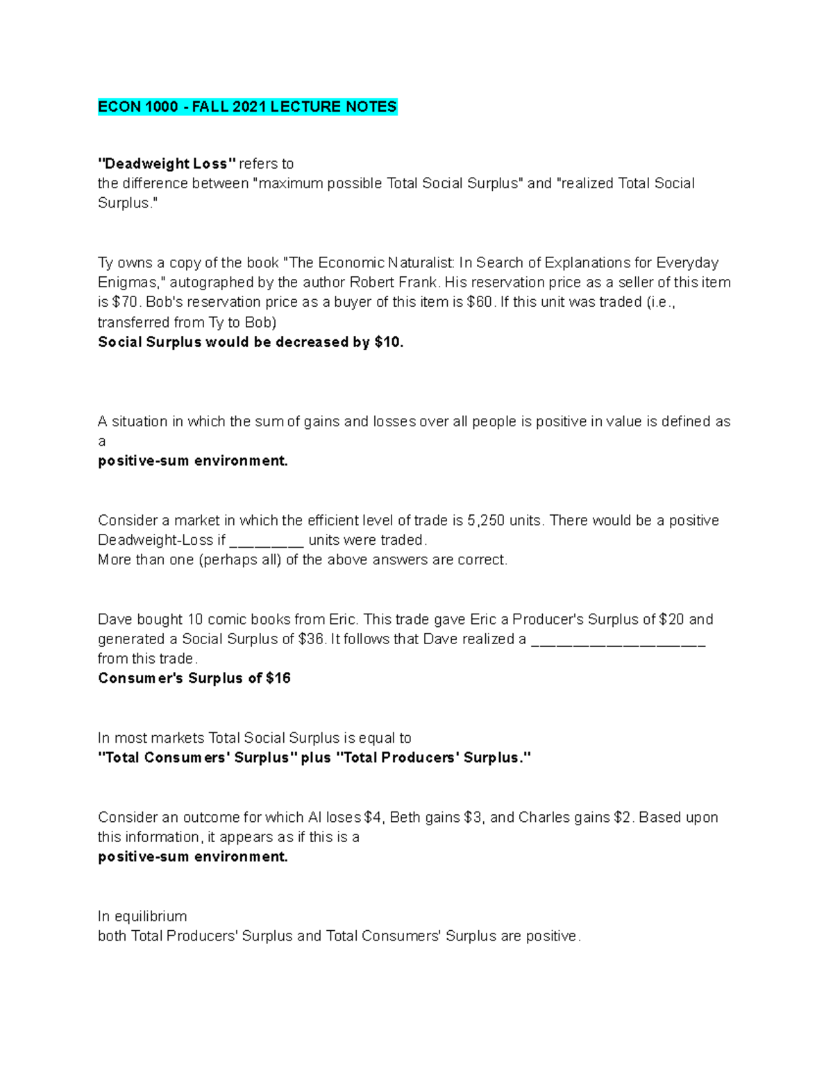 ECON 1000 - FALL 2021 Lecture Notes 2 - ECON 1000 - FALL 2021 LECTURE ...