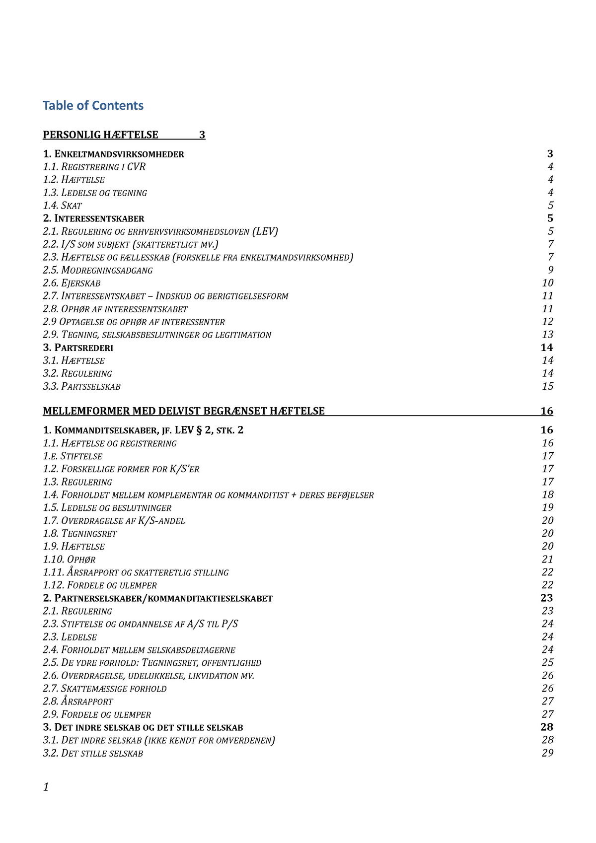 Selskabsformer - Resumé Selskabsret Og Kapitalmarked - Table Of ...