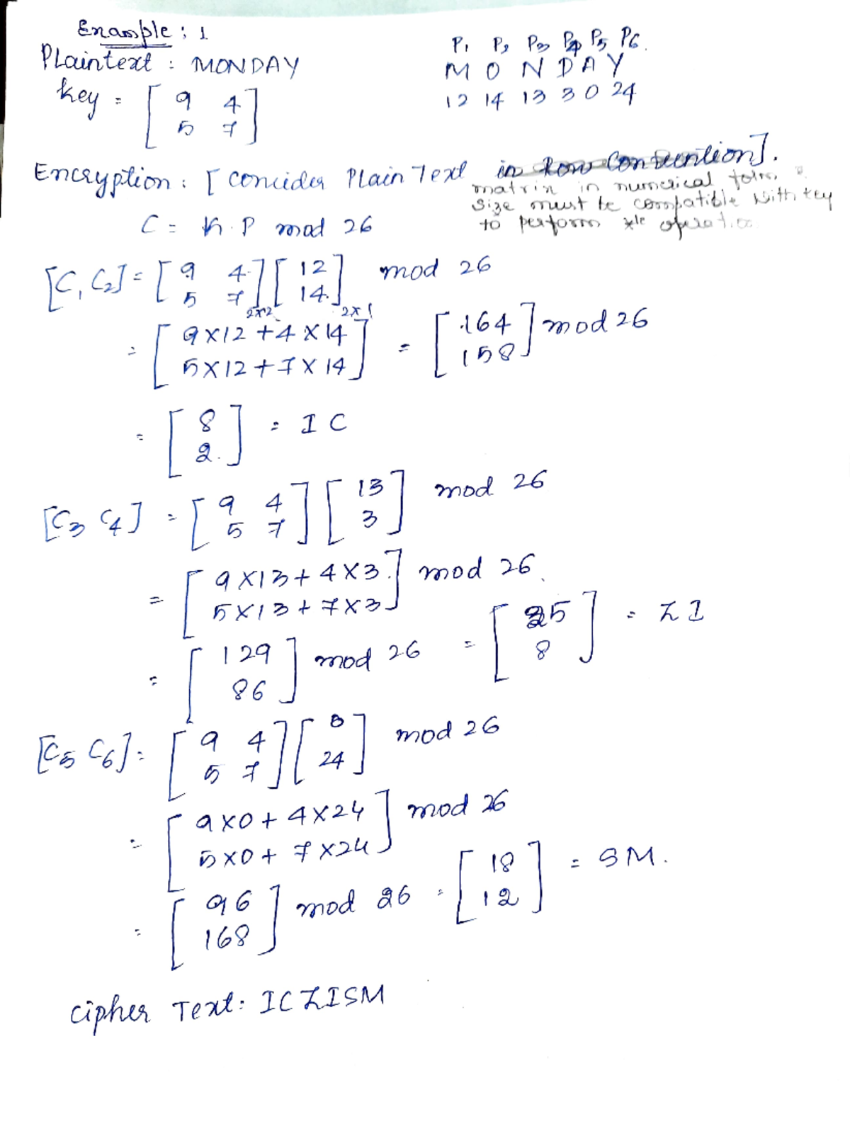 Hill Cipher Problems - notes - PLounterl MON DAY ####### key MO N DAY ...