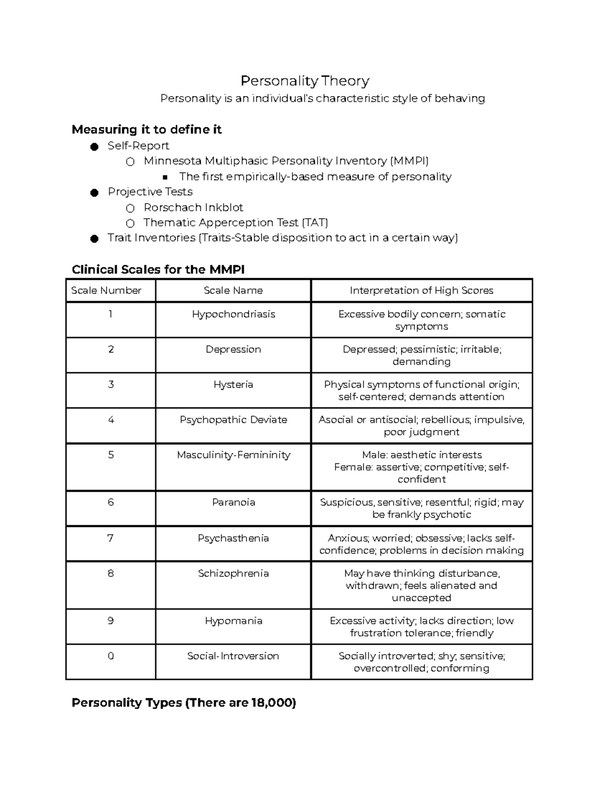 Personality Theory Lecture Notes - Personality Theory Personality is an ...