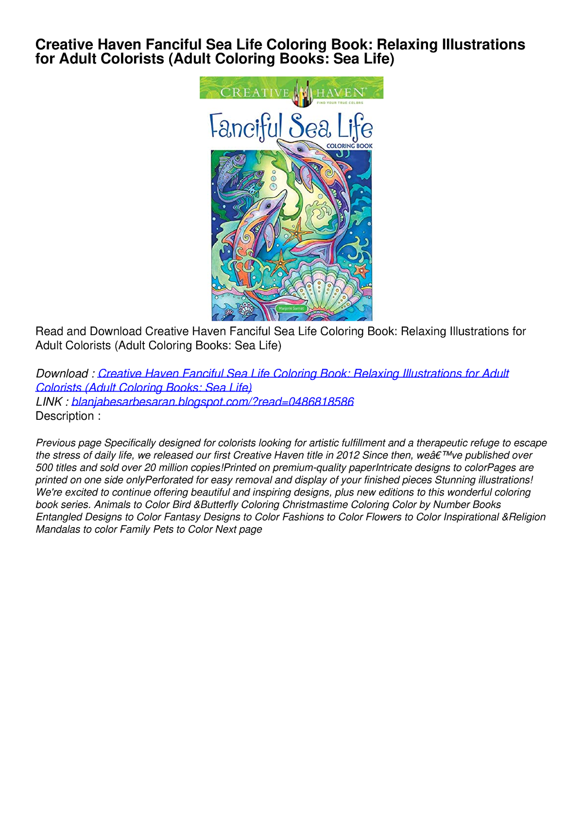 PDF Creative Haven Fanciful Sea Life Coloring Book Relaxing