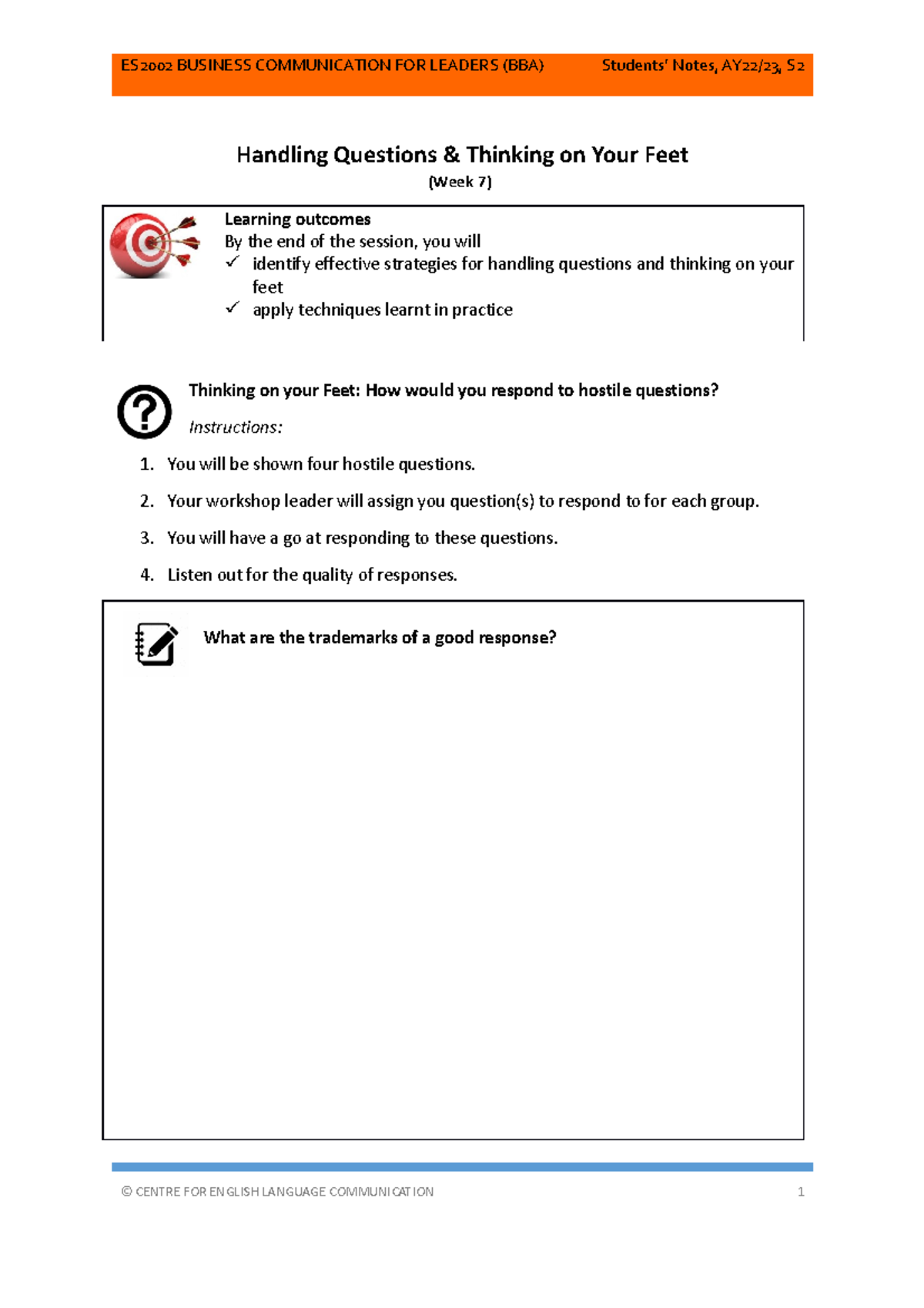 7. Week 7 Students' Notes AY23-24 S1 - Handling Questions & Thinking on ...
