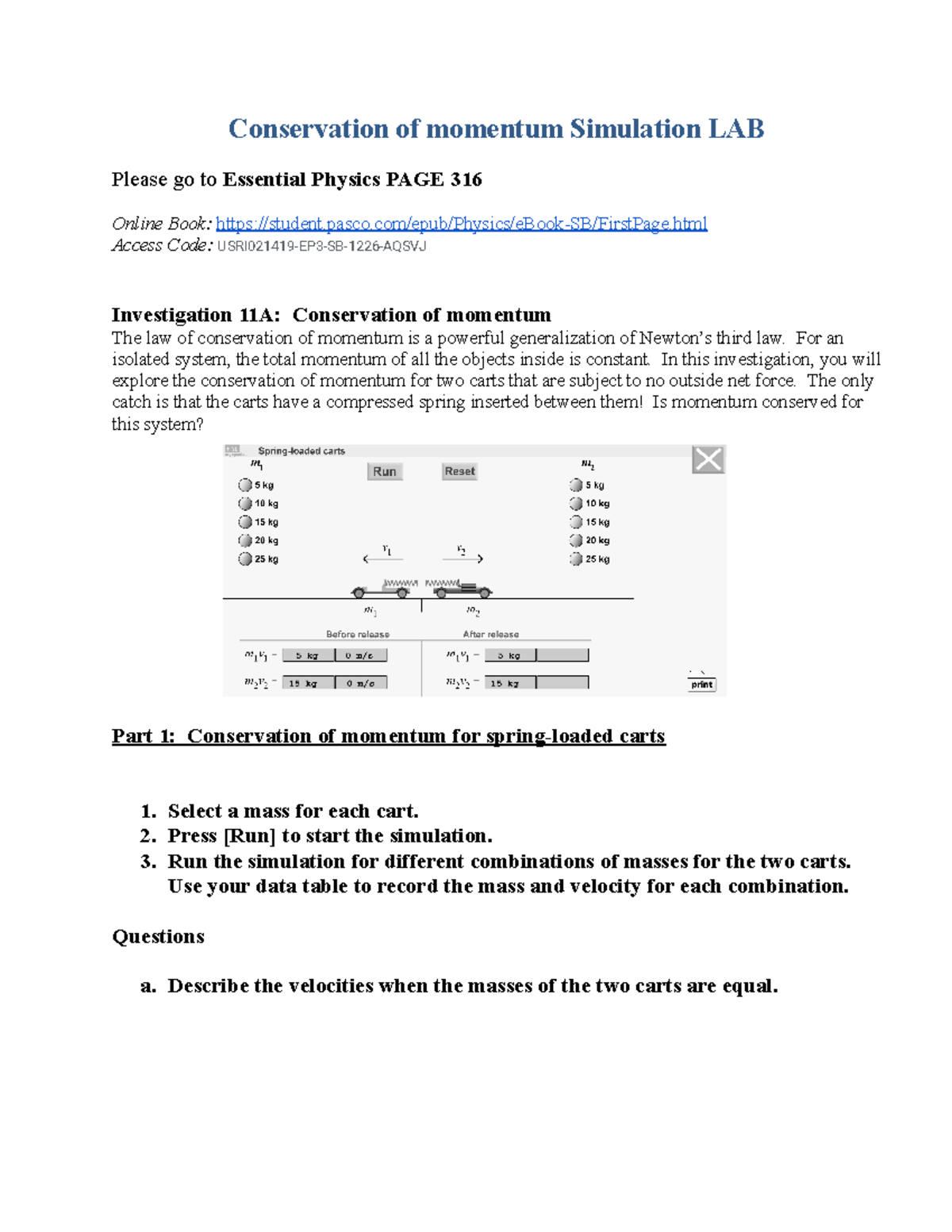 Conservation Of Momentum Interactive LAB - Conservation Of Momentum ...