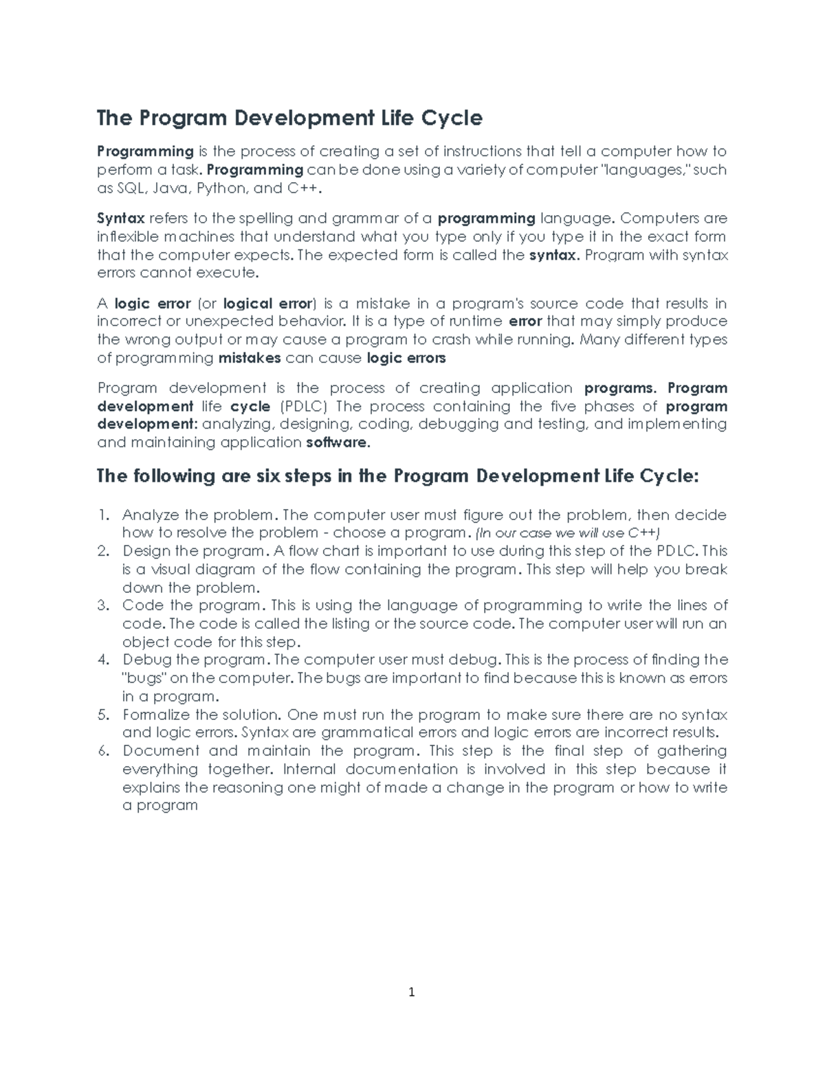 Learning Material 2 - 1ST YEAR (EE) - The Program Development Life ...