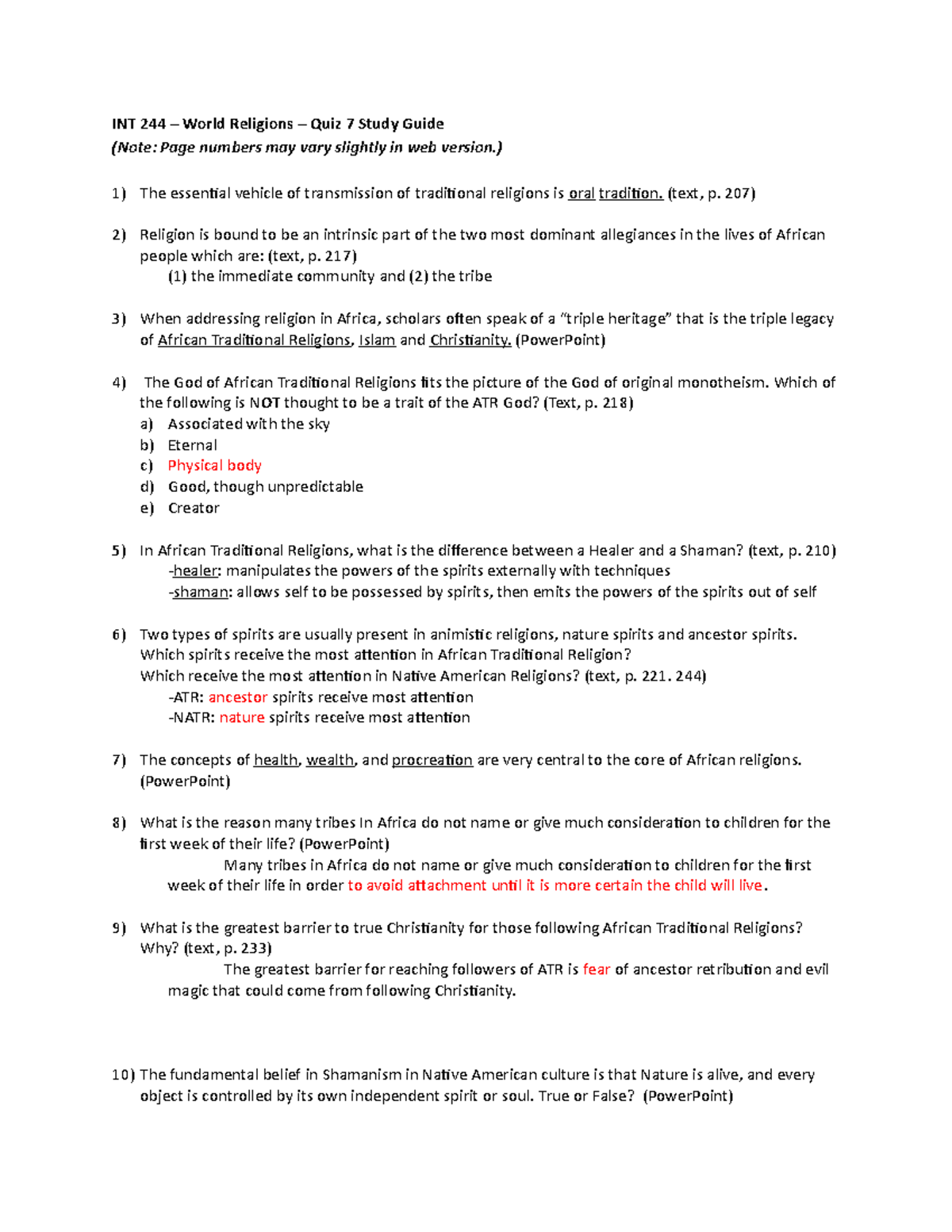 Q7 Study Guide Practice INT 244 World Religions Quiz 7 Study