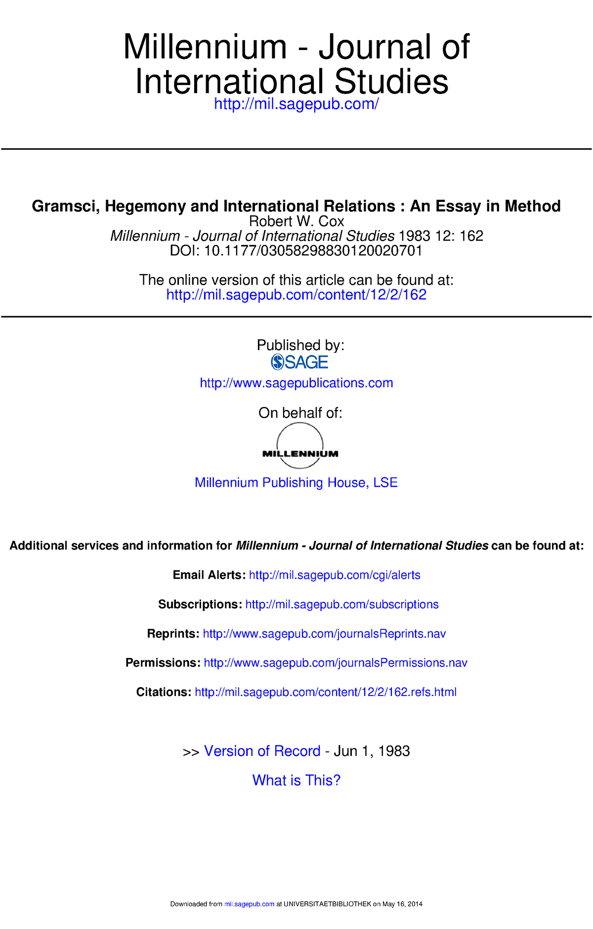 gramsci hegemony and international relations an essay in method