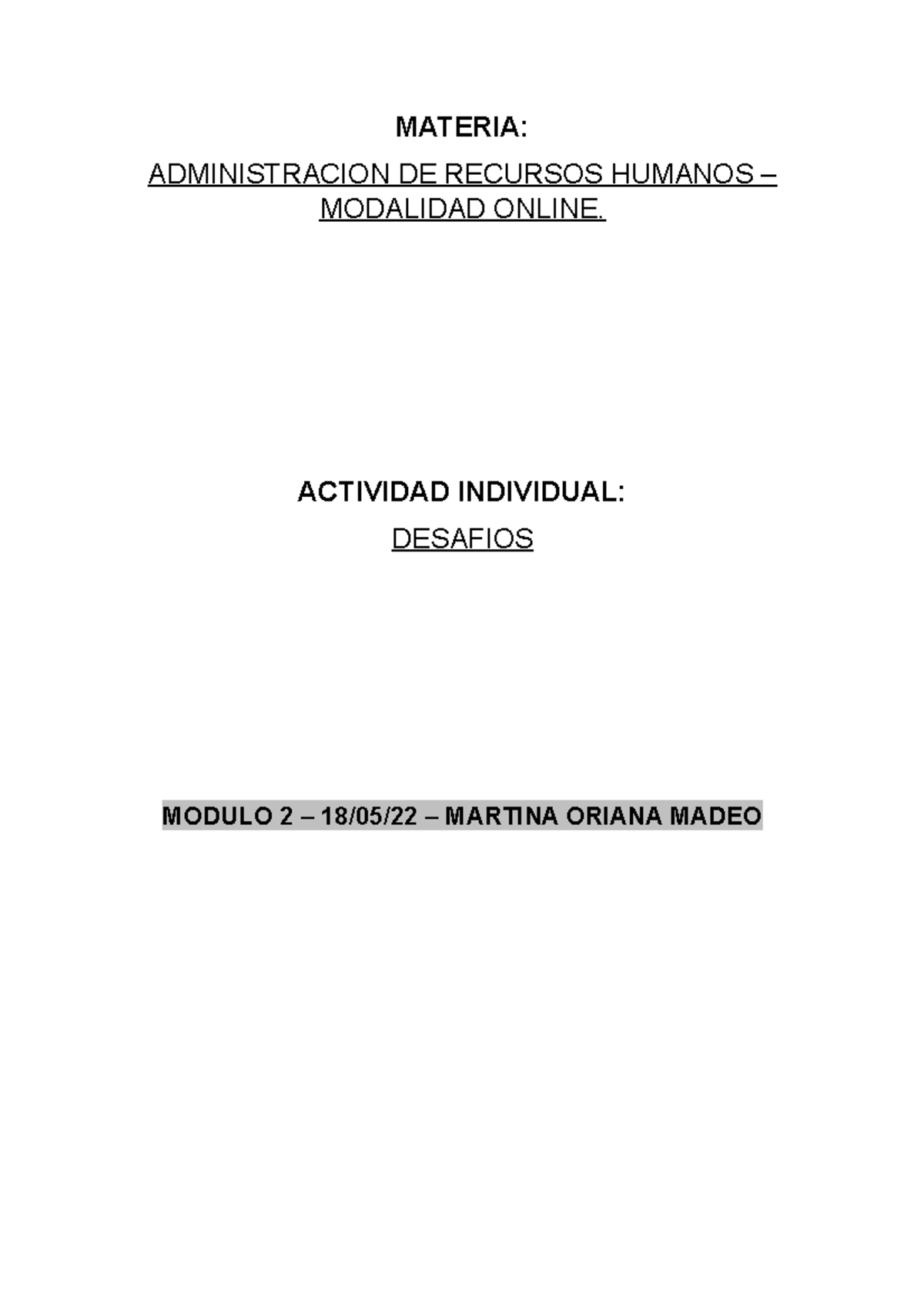 Actvidad Modulo 2 - MATERIA: ADMINISTRACION DE RECURSOS HUMANOS ...