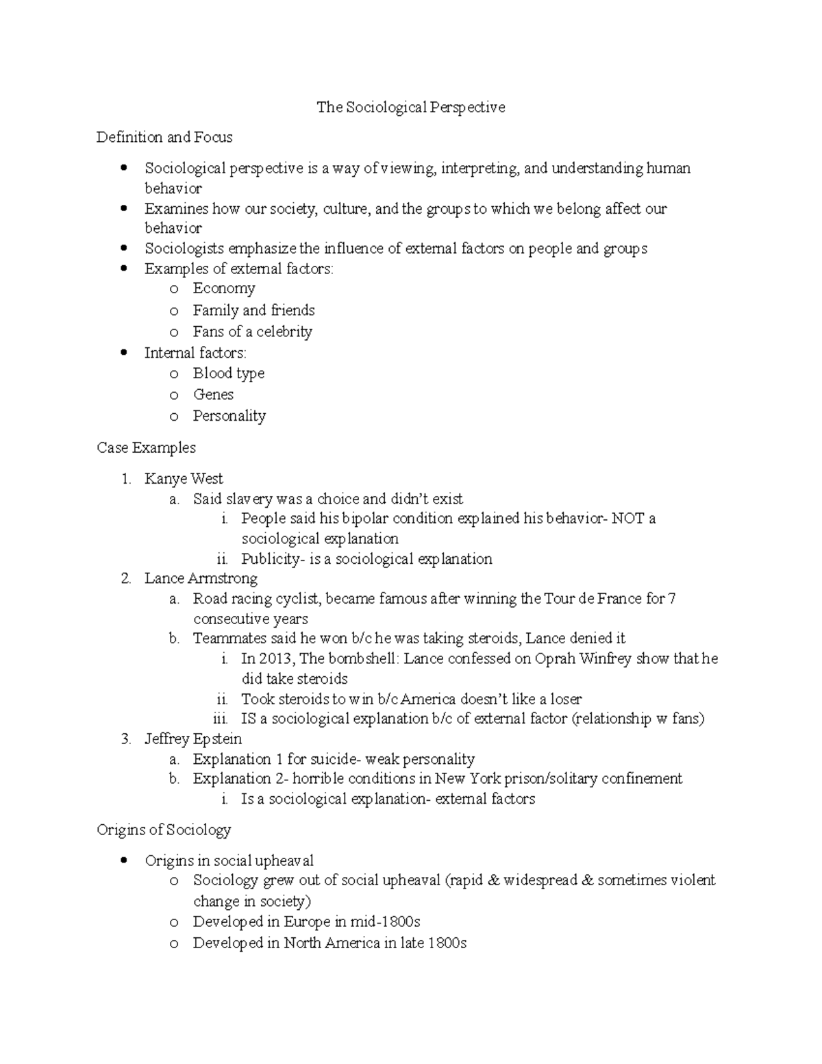 Sociology notes The Sociological Perspective Definition and Focus