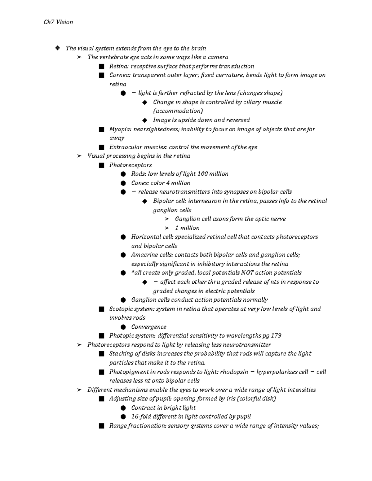 Ch 7 Vision - Textbook Notes - Ch7 Vision The Visual System Extends ...