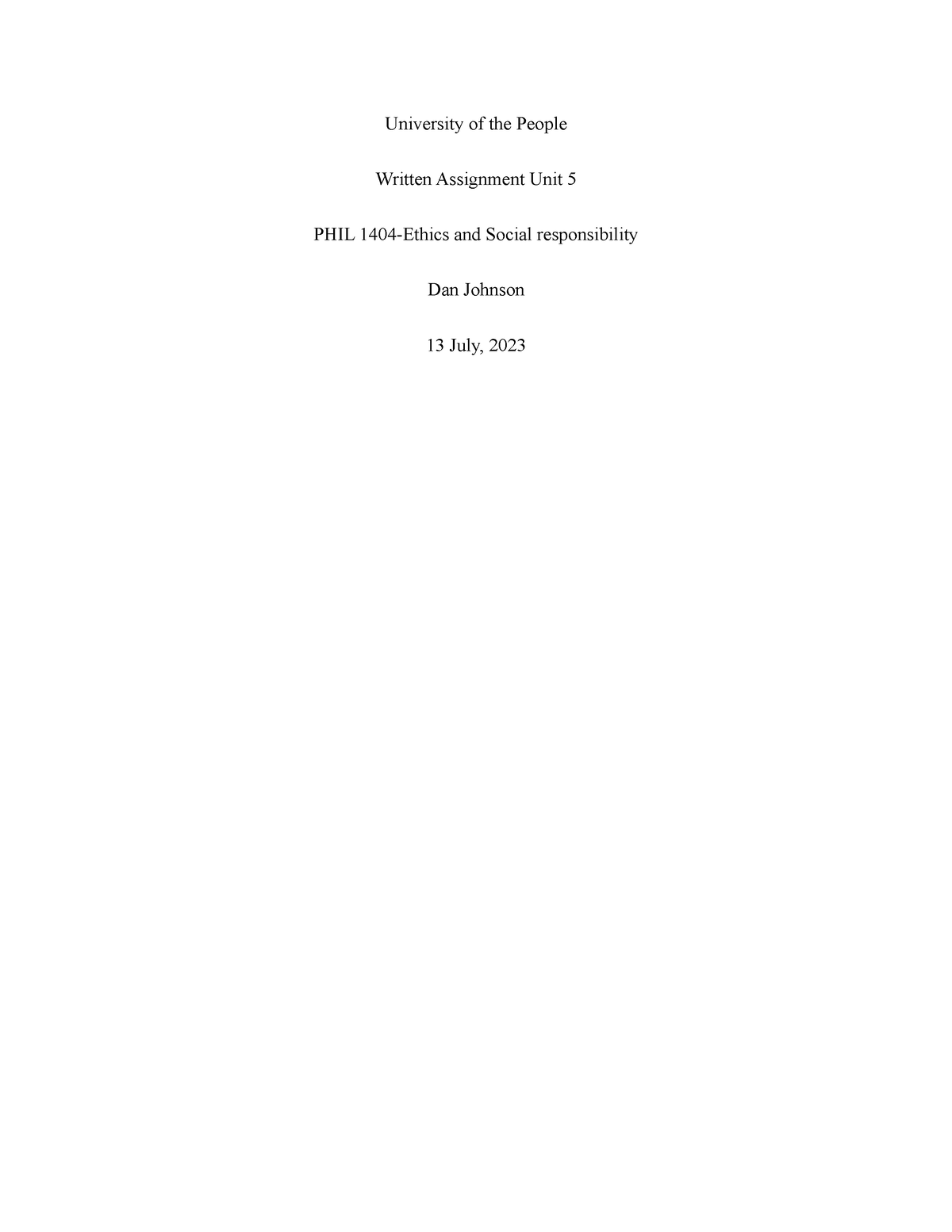 Written assignment unit 5 - University of the People Written Assignment ...