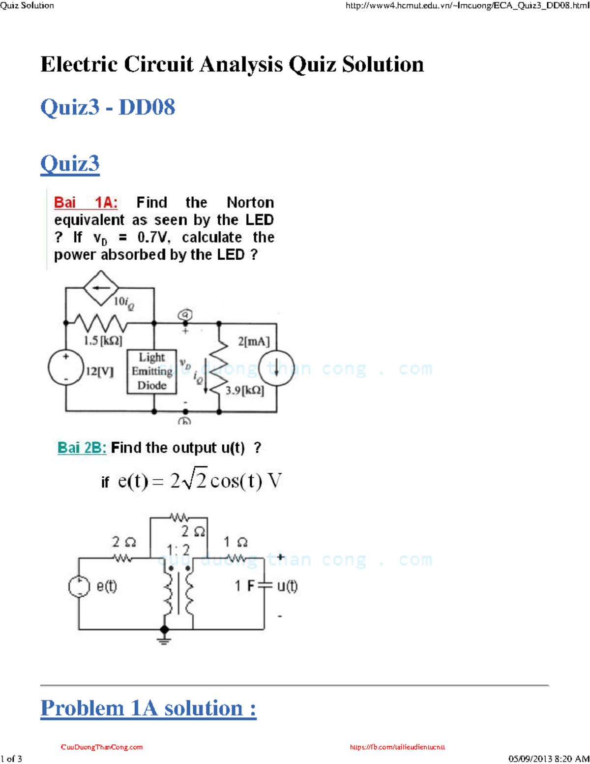 Chương 3 bài tập GTM Electric Circuit Analysis Quiz Solution Quiz3