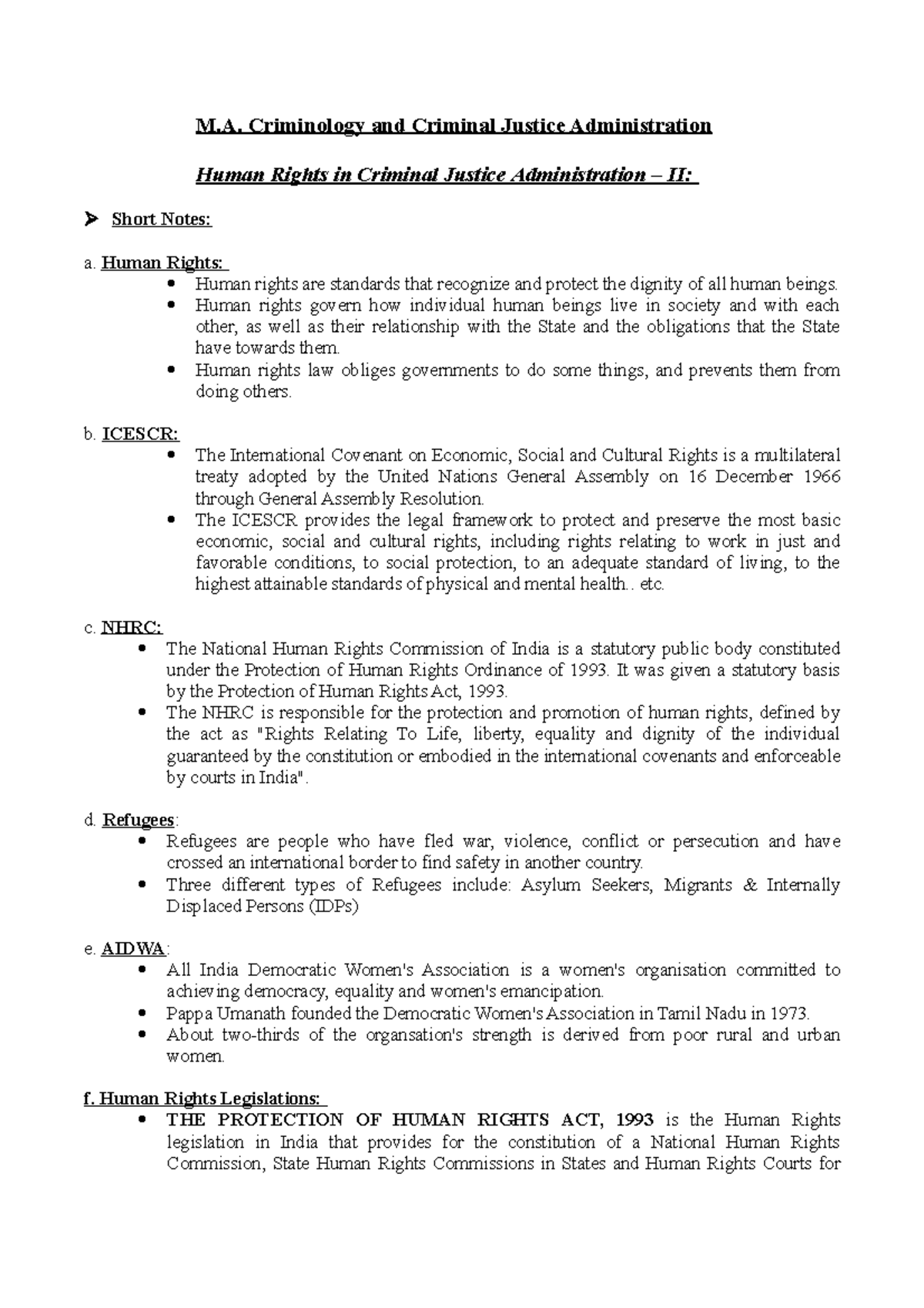 Human Rights in Criminal Justice Administration – II- M. Criminology ...