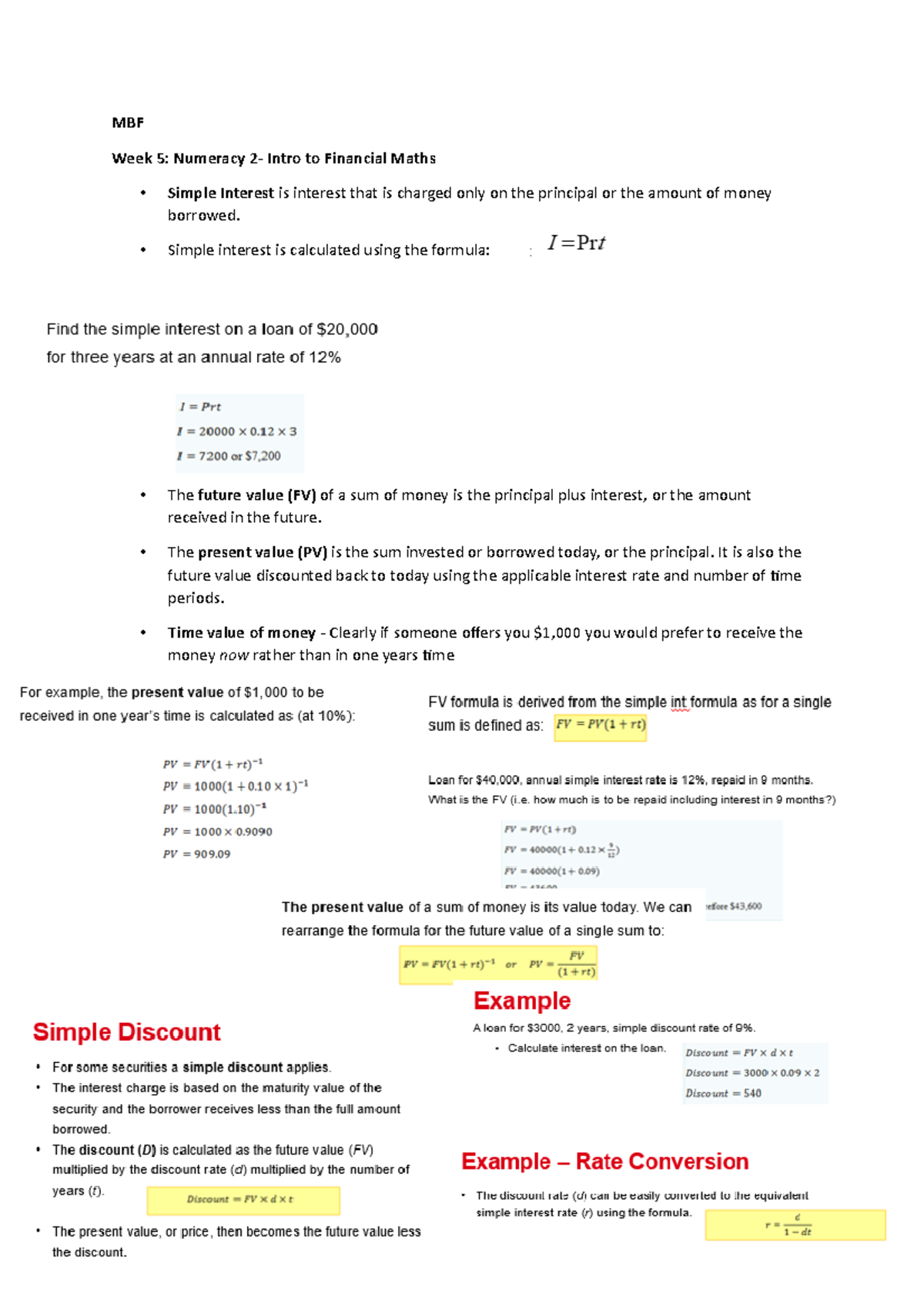Week 5 - lecture notes - MBF Week 5: Numeracy 2- Intro to Financial ...